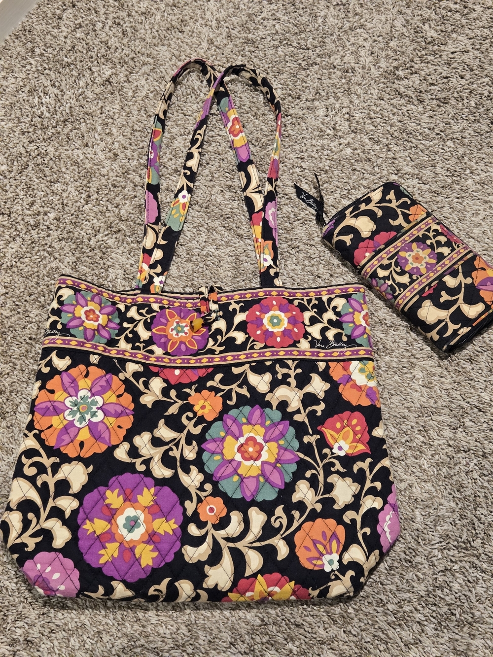 Vera Bradley Black Floral Quilted Shoulder Bag with Wallet